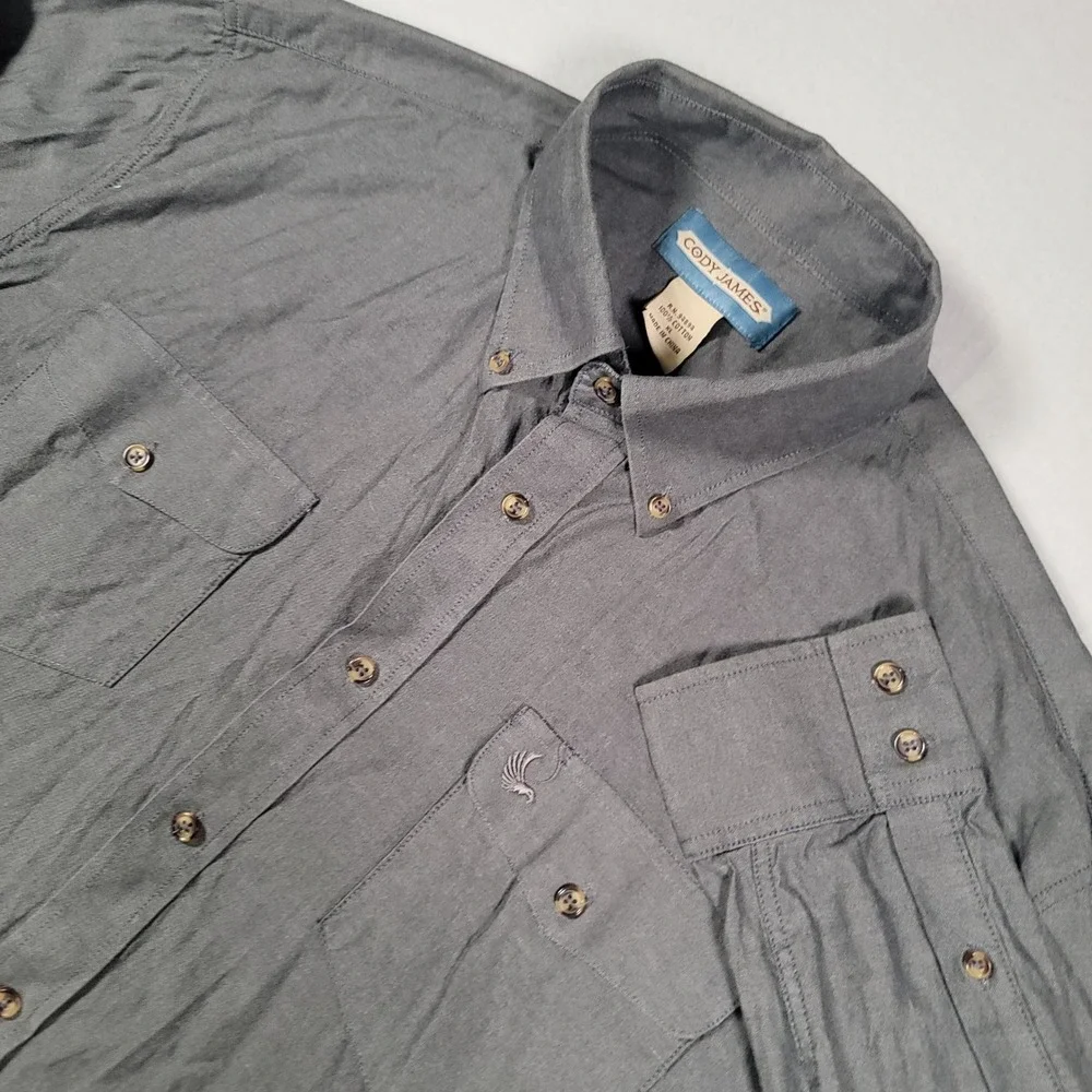 Cody James Western Shirt Mens XL Gray Solid Long Sleeve Cotton Button Down